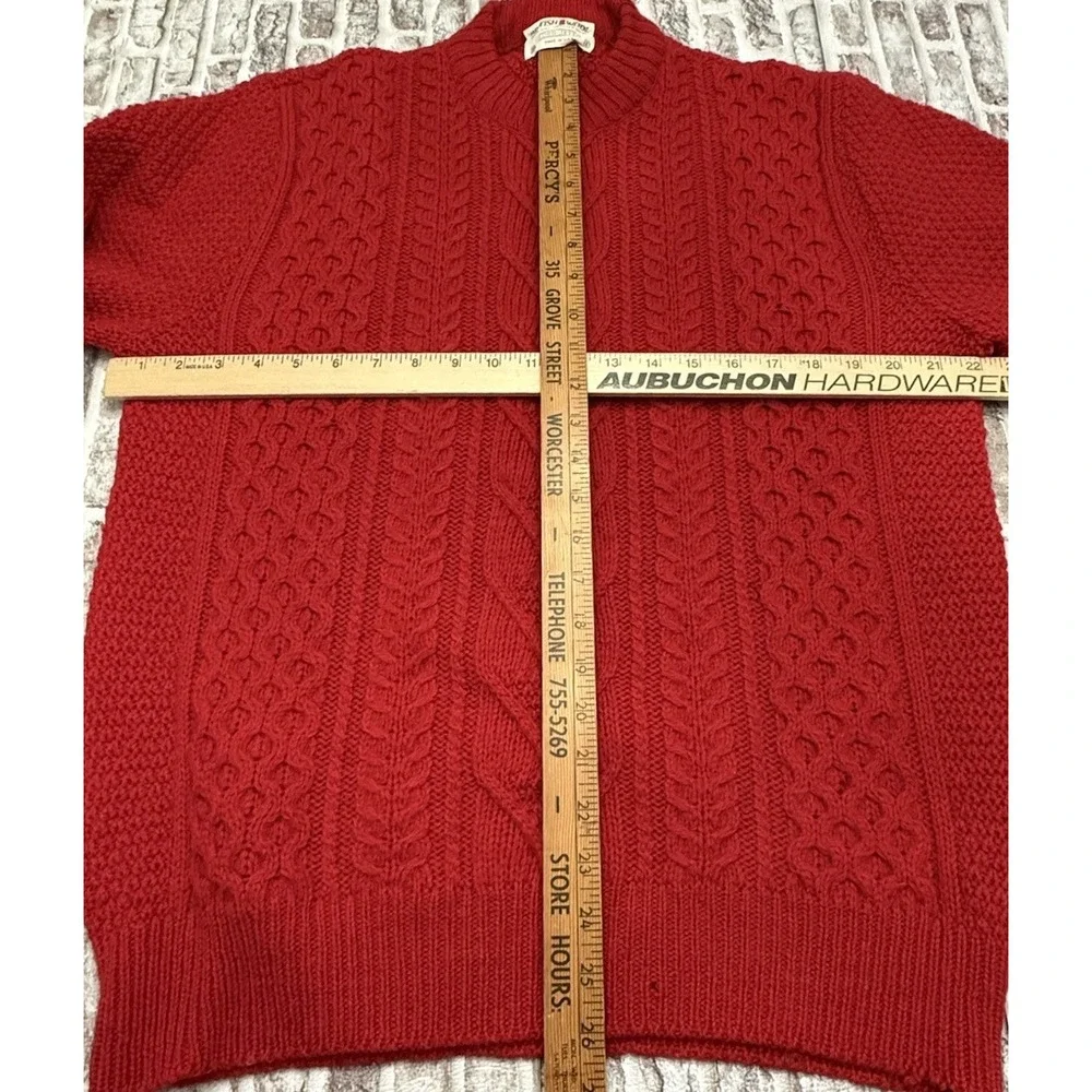 Vtg Lord Jeff Cable Knit‎ Crewneck Large Sweater Red British Worsted Wool USA
